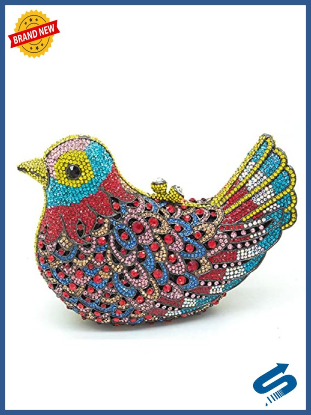 Handmade Mini Crystal Bird Clutch Purse - Evening Bag with Chains